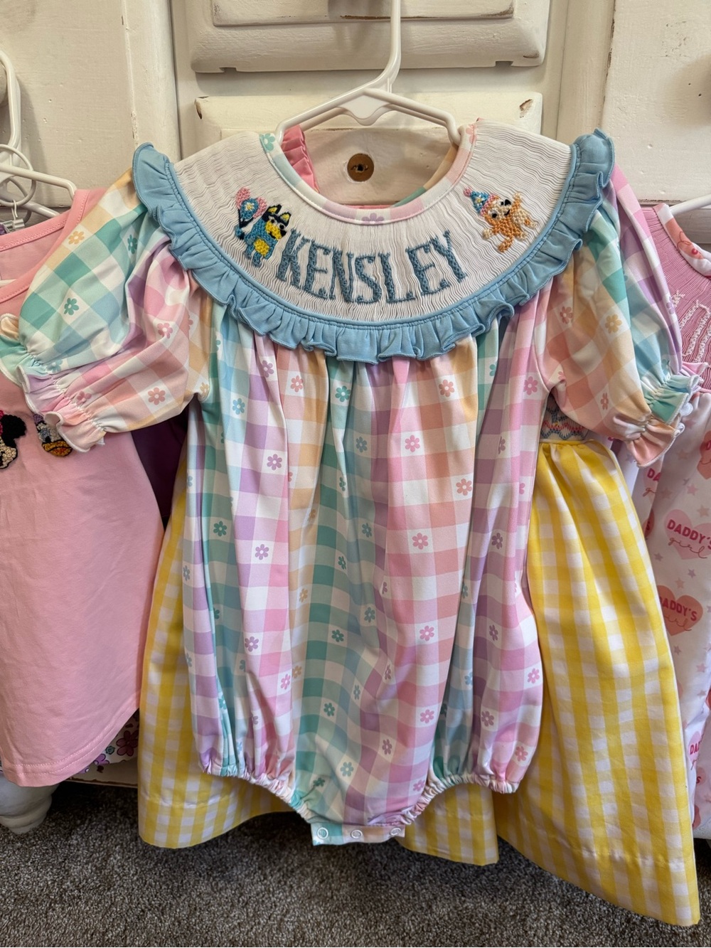 Pastel Gingham Smocked Baby One-Piece